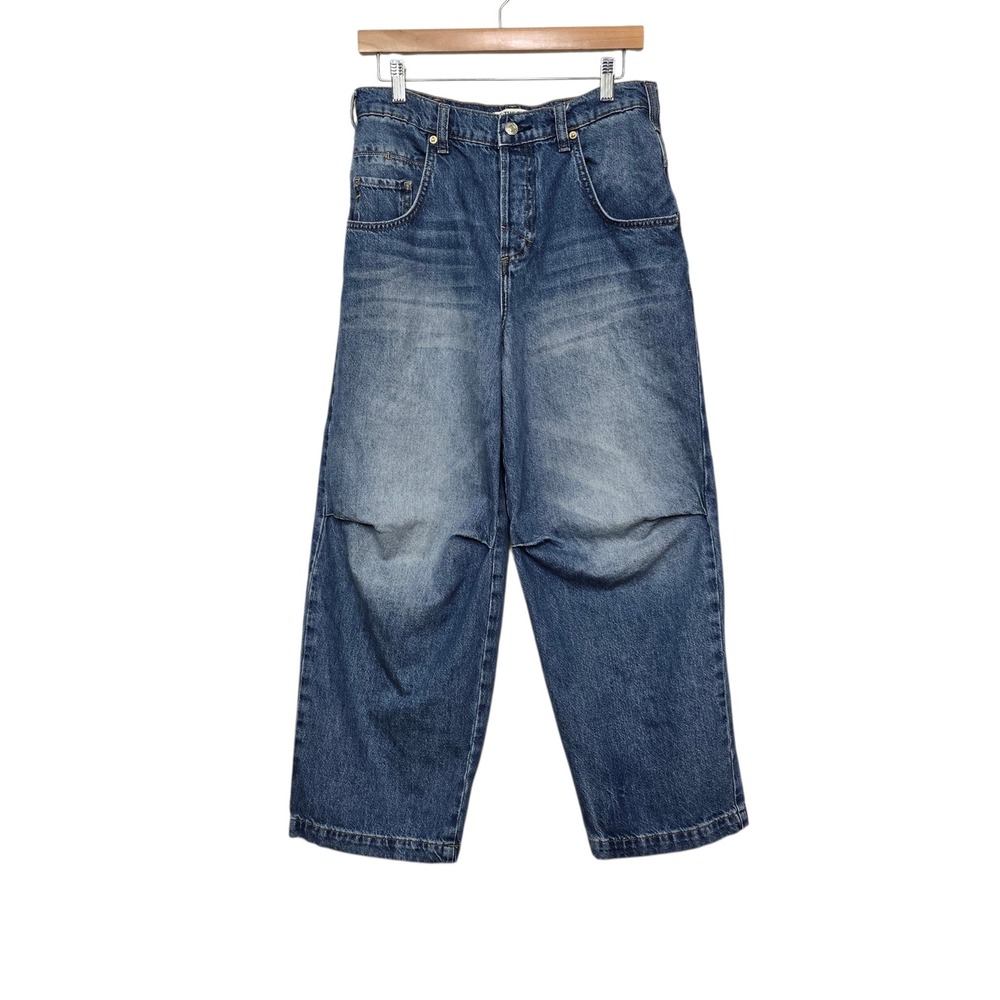 We The Free Free People Blue Barrel Jeans High Rise Wide Leg 100% Cotton Size 26